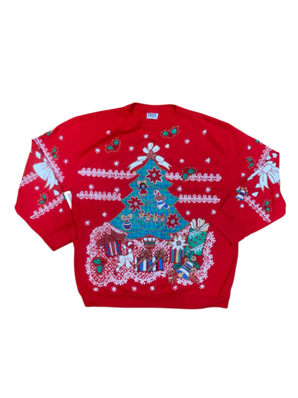 Vtg 90’s Women's Holiday Time Christmas Sweatshirt Red Green Graphic Pullover